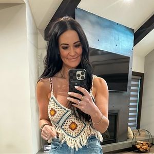 Lauriebelles crocheted spaghetti strap tank top. Size small.